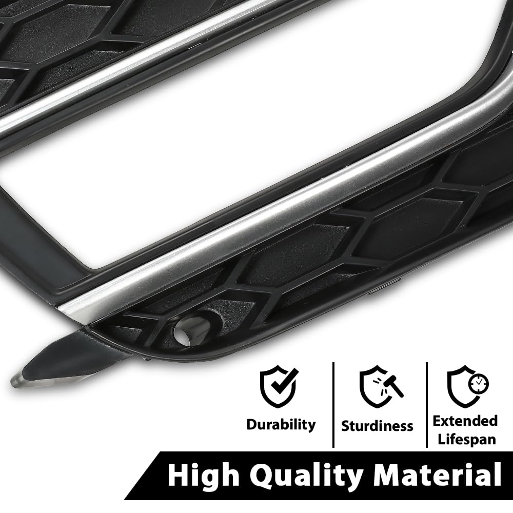 G-PLUS Front Bumper Fog Light Grille Grill Cover Black with Silver Ring Compatible with 2013-2016 Audi A5 S-Line/S5 (Facelift | LCI)/ Fit for First Generation/NOT Fit models with standard/RS bumper