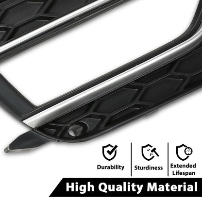 G-PLUS Front Bumper Fog Light Grille Grill Cover Black with Silver Ring Compatible with 2013-2016 Audi A5 S-Line/S5 (Facelift | LCI)/ Fit for First Generation/NOT Fit models with standard/RS bumper