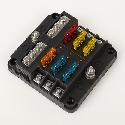 G-PLUS 6 Way Fuse Block Blade Fuse Box with LED Indicator for 12V 24V Car Marine 6 Circuit Fuse Holder Fuse Block 12V/24V 6 Way Car Auto Blade Fuse Board Box