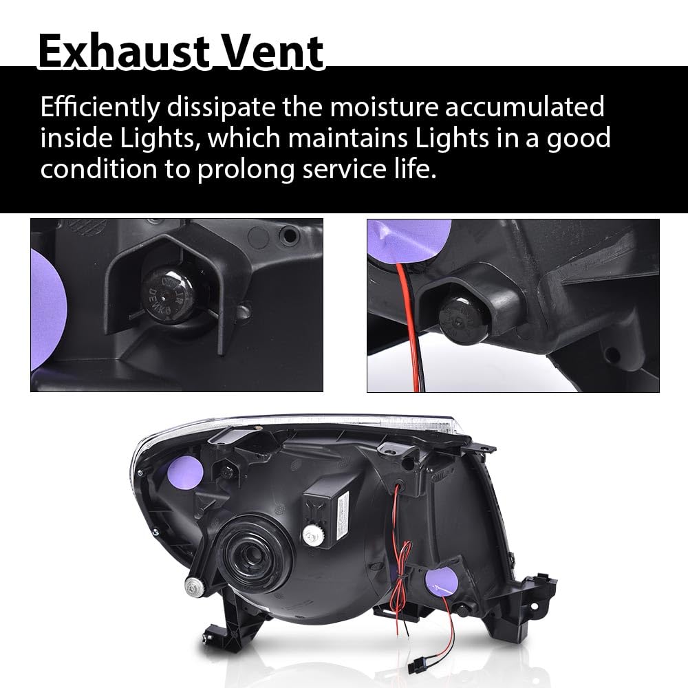 G-PLUS LED Headlights Assembly,Fit For 2005-2011 Toyota Tacoma,DRL Tube Halo Projector Headlamps w/o Bulbs,faros delanteros Clear lens Chrome Housing Amber Reflector Left & Right