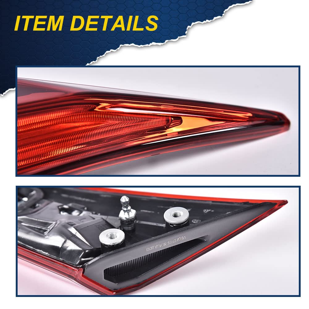 G-PLUS Tail Light - Inner Side, Replacement For 16-20 Honda Civic DX/LX/EX/EX-L/Turbo/Touring Plus/i-Style/Si/Sport 4-Door Sedan Automotive Trunk Brake Rear LED Inner Lamp Chrome Housing(Left)