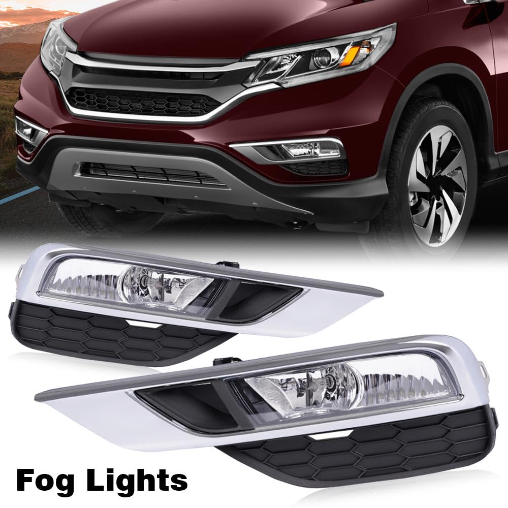 G-PLUS Front Bumper Driving Fog Light Lamps Compatible with Honda CRV 2015-2016 w/Switch Bulbs Bezel Neblineros Para Autos Delantero Faros Antiniebla(Clear Lens)