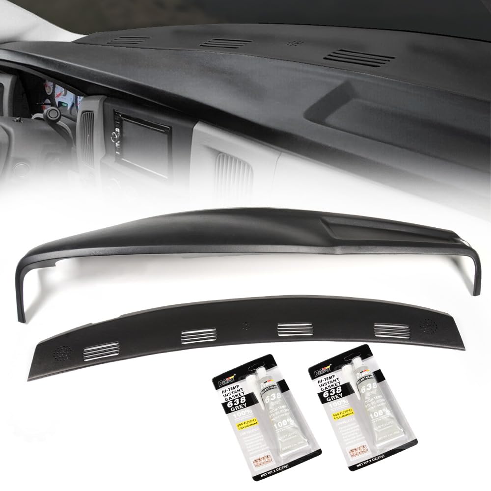 G-PLUS Molded Dashboard Dash Cover Cap Overlay Compatible with Dodge Ram 1500 2002-2005/Ram 2500 3500 2003-2005 Front Section ABS 2 Pieces Kit Black