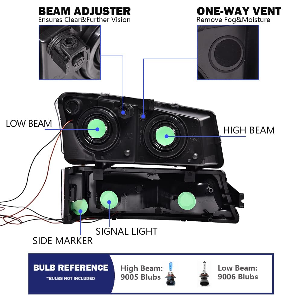 G-PLUS LED DRL headlights w/o Bulbs Compatible with Chevy Silverado Avalanche 2003 2004 2005 2006, Clear Lens Black Housing Clear ReflectorBumper Headlamps,faros delanteros