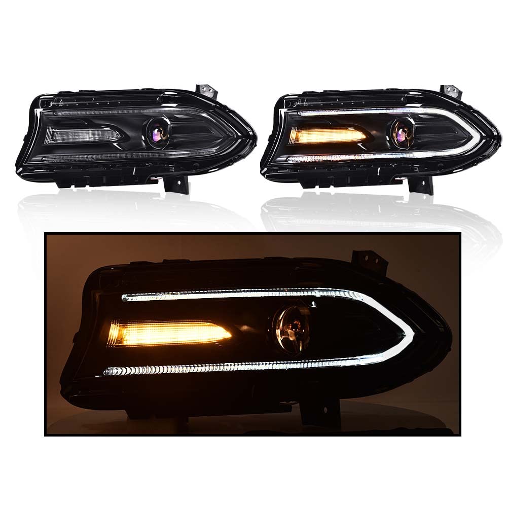 G-PLUS Headlights Assembly Front Headlamp Compatible with Dodge Charger 2015-2021 68214396AD, 68214397AD Clear Lens Black Housing Amber Reflector,Left & Right Bumper Headlamps,faros delanteros