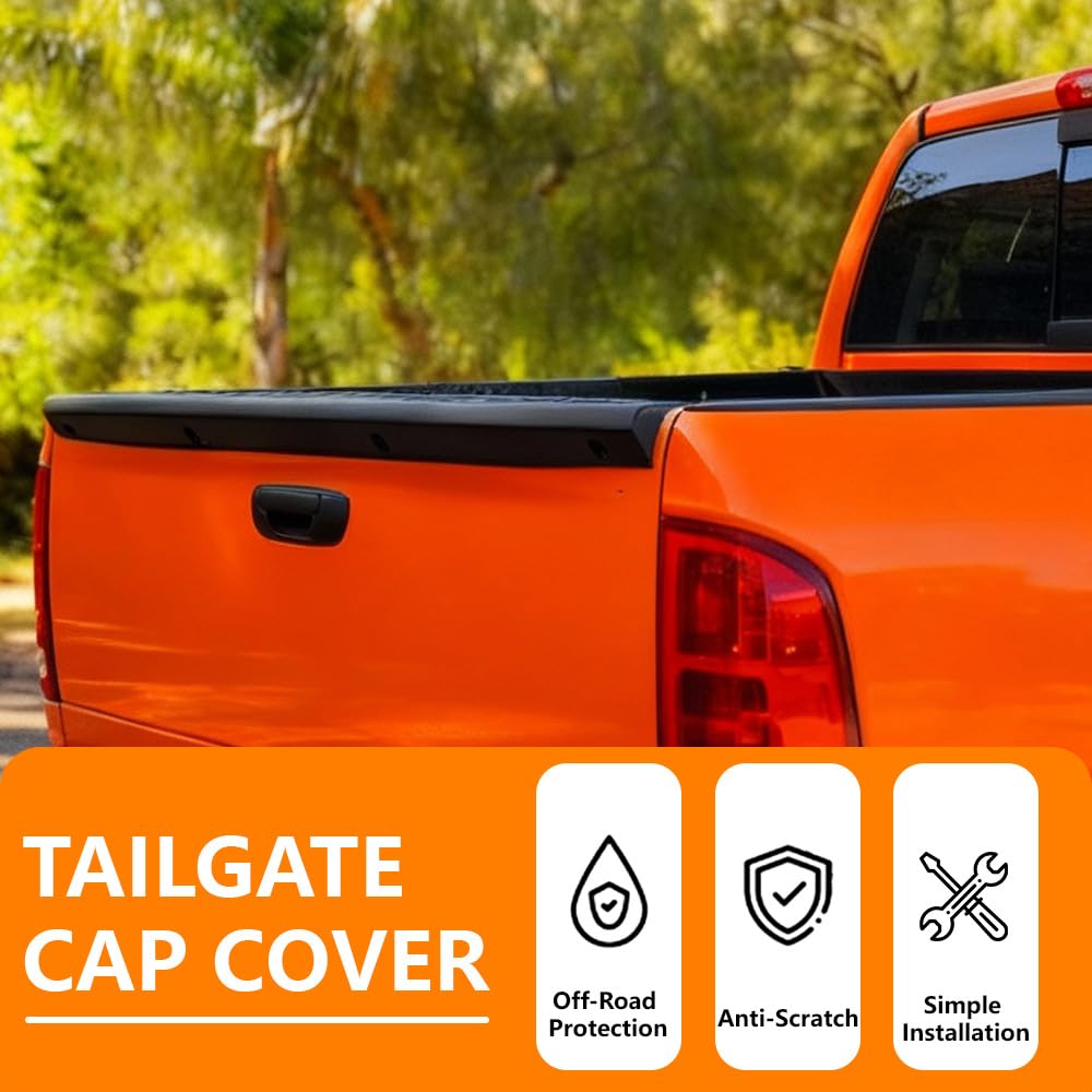 G-PLUS Tailgate Cap Molding Trim Compatible with Dodge Ram 1500 2002-2008/ Ram 2500 3500 2003-2009 Tailgate Top Protector Cover Matte Black #82209867
