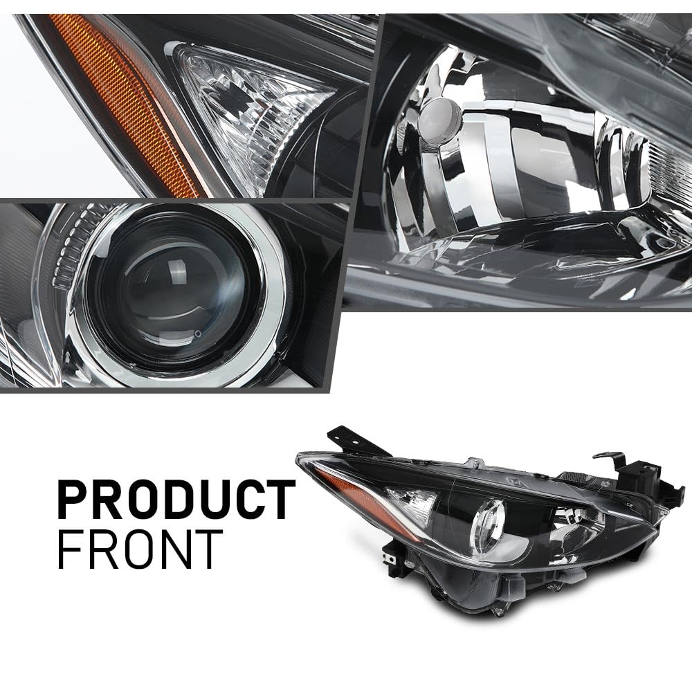 G-PLUS Projector Headlights Assembly Headlamps Compatible with Mazda 3 2014 2015 2016,Clear Lens Black Housing Amber Reflector,faros delanteros BPW1510K0 BPW1510L0