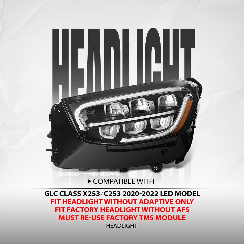 G-PLUS LED Headlight Front Lamp Left Compatible with Benz GLC Class X253/C253 2020 2021 2022 LED Model, Fit Headlight Without Adaptive Only 2539069103, MB2502262, A2539066703, A2539067301 Black