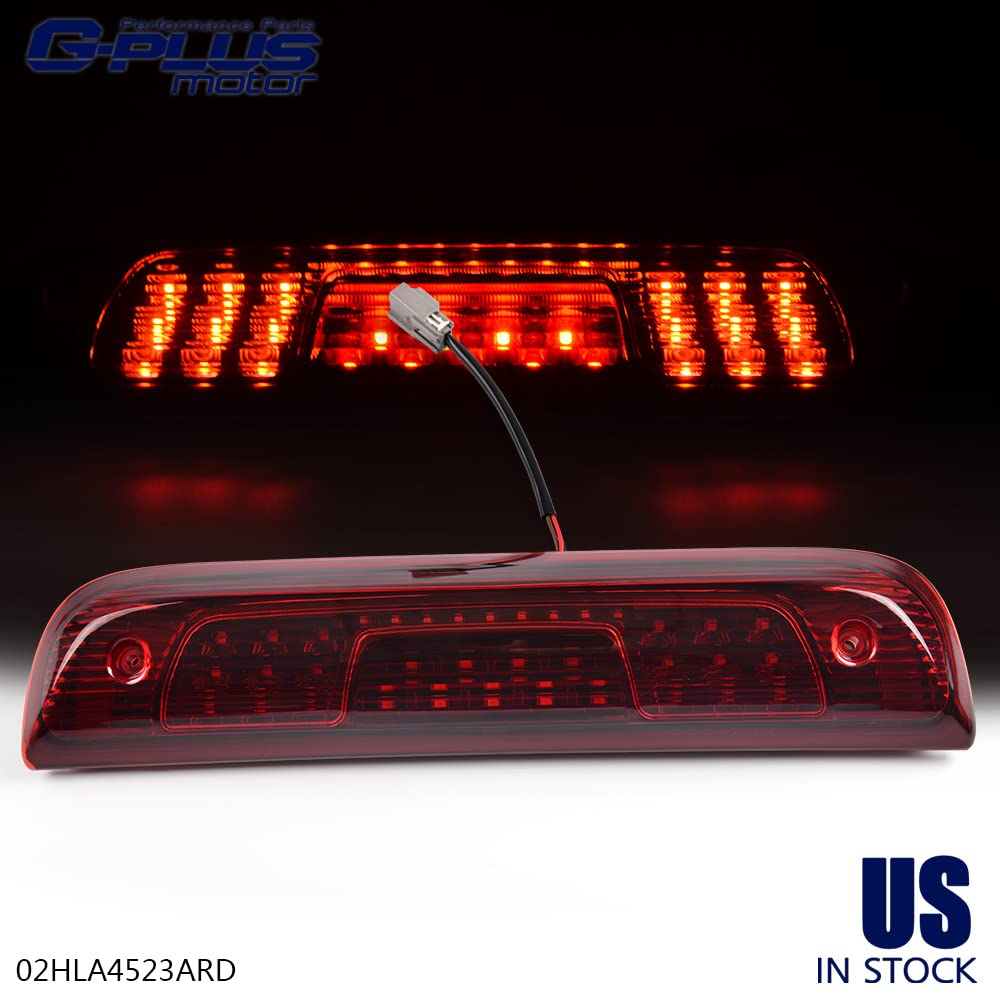 G-PLUS High Mount Rear 3rd Third Brake Light Compatible With 2014-2018 Chevy Silverado GMC Sierra 1500 2500 HD 3500 HD LED Cargo Tail Lamp Black Housing Red Lens