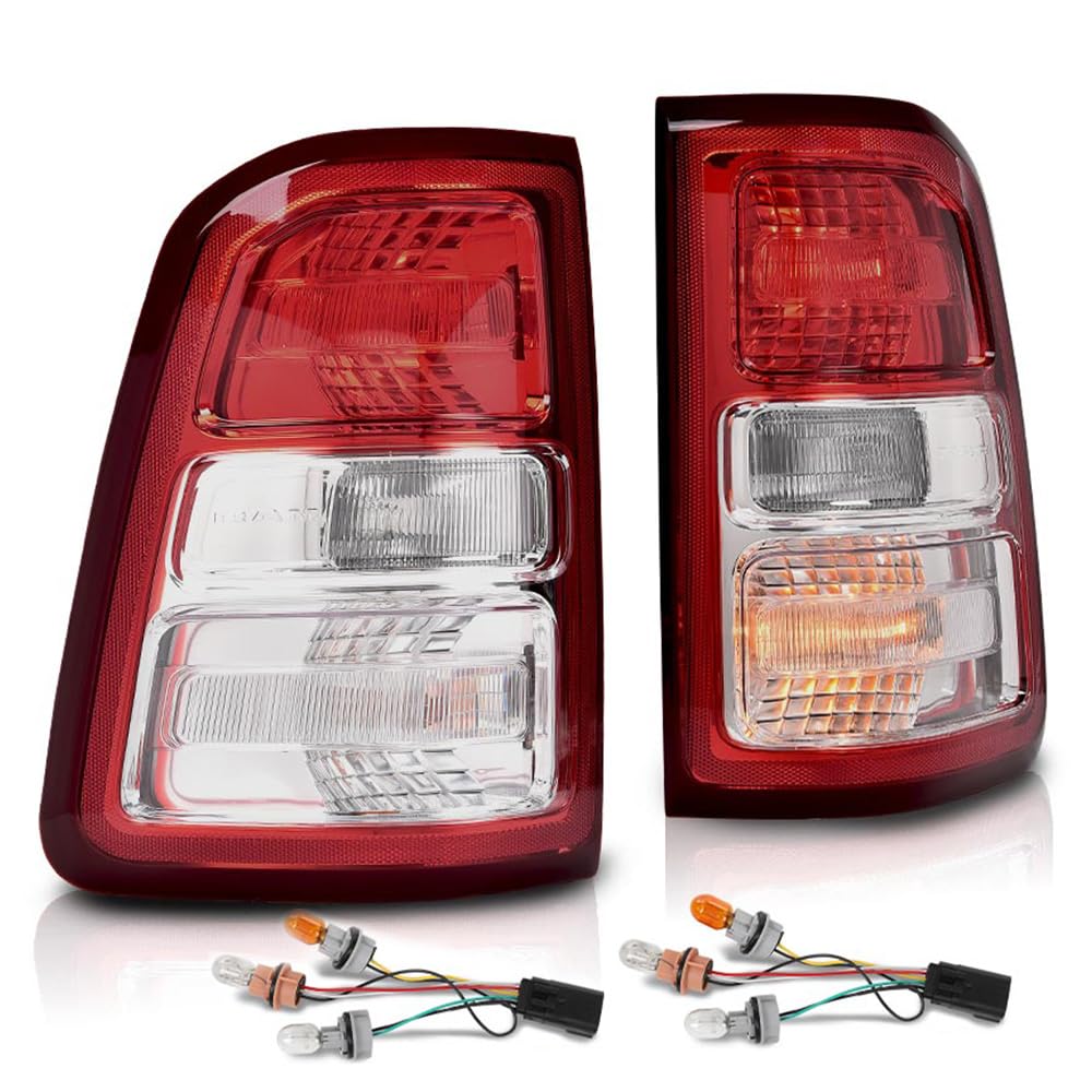 G-PLUS Tail Lights Assembly w/Bulbs Compatible with Dodge Ram 1500 2019-2023, Not Fit Ram 1500 Classic And LED Type, Left & Right Rear Brake Lamps, Red Lens, 55112988AE 55112989AE