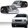 G-PLUS LED DRL Headlights Compatible with Ford Expedition 1997-2002/Fit F150 1998-2003/Fit F250 1997-1999 Clear Lens Black Housing Amber Reflector Left & Right