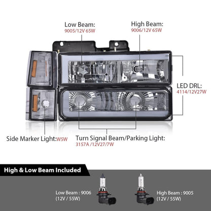 G-PLUS LED Corner Headlights Bumper Lamp w/Bulbs Fit GMC C1500 K1500 Yukon C2500 K2500 Suburban 1994-1999 Smoke Lens Chrome Housing Amber Reflector Bumper Headlamps,faros delanteros Assembly