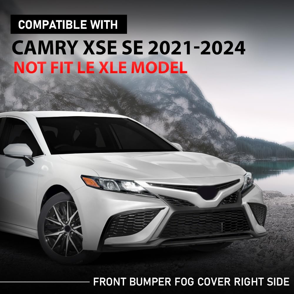 G-PLUS Front Right Bumper Fog Light Cover, Compatible with Toyota Camry XSE SE 2021-2024, NOT Fit LE XLE Model, Passenger Side, 8148106220, TO1039242