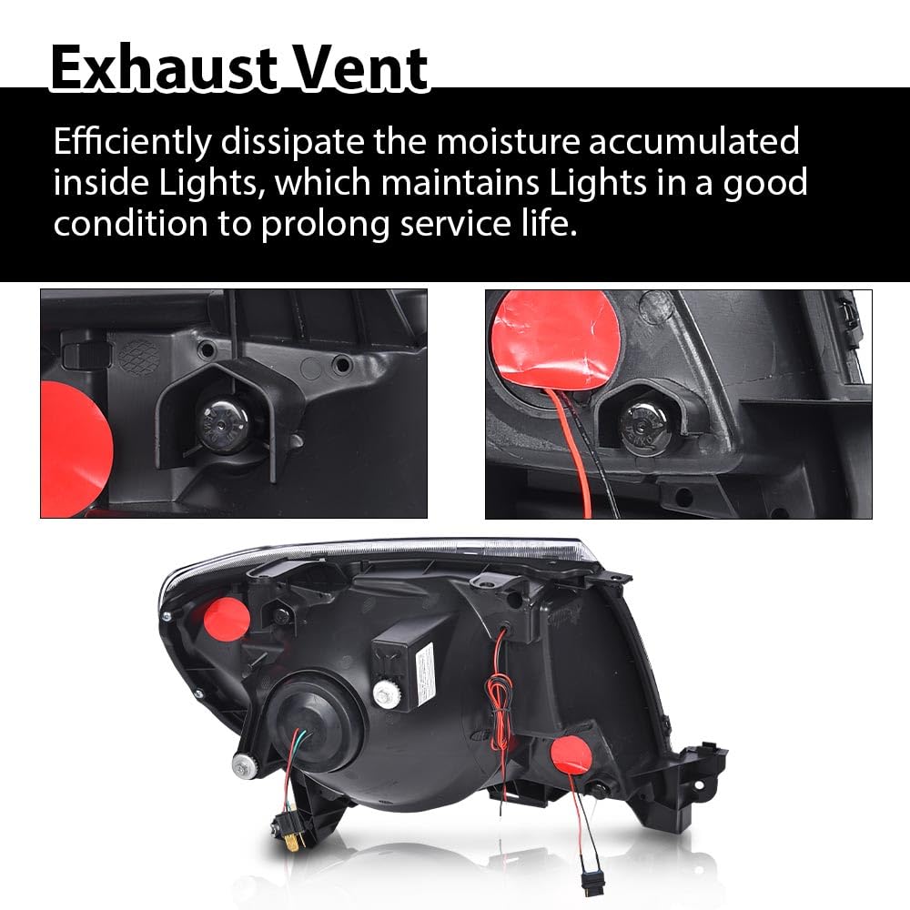 G-PLUS LED Tube Projector Headlights Headlamps W/o Bulbs Compatible with Toyota Tacoma 2005-2011 Clear Lens Black Housing Clear Reflector Driver & Passenger Side,faros delanteros