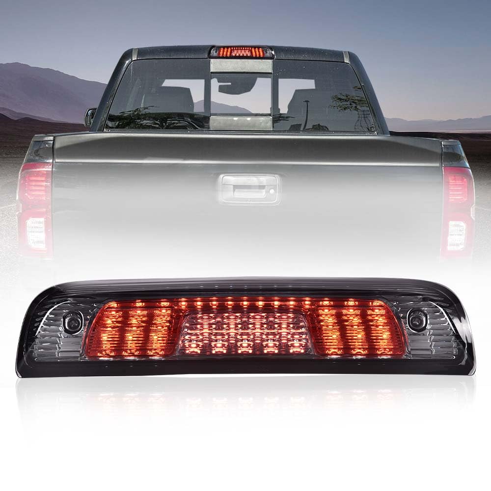 G-PLUS Rear LED Third Brake Light Compatible With Chevy Silverado/GMC Sierra1500/2500HD/3500 2014-2018,3RD Cargo Led Tail Lamps Chrome Housing Smoky Red lens