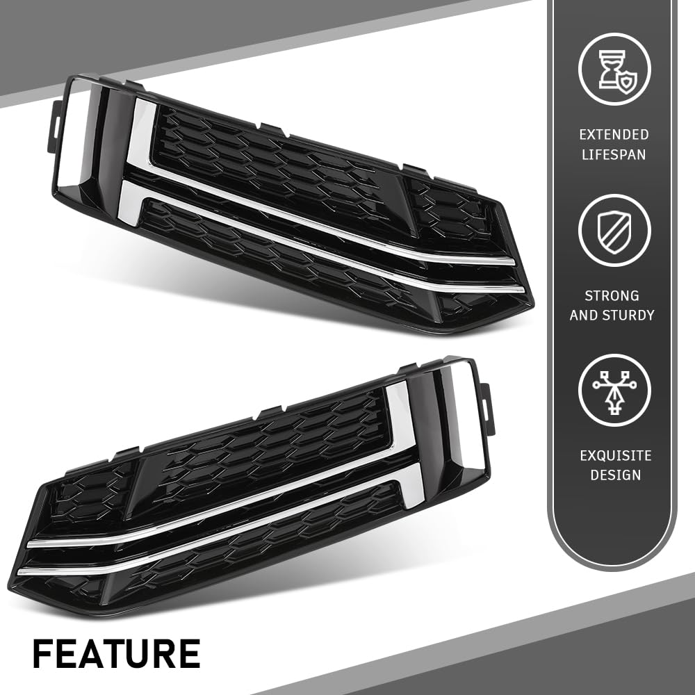 G-PLUS Pair Front Fog Light Cover Bumper Grille Bezel, Compatible with Audi S4 / A4 B9 S-LINE 2016-2018, LH Driver & RH Passenger 2PCS, 8W0807681F, 8W0807682F