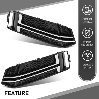 G-PLUS Pair Front Fog Light Cover Bumper Grille Bezel, Compatible with Audi S4 / A4 B9 S-LINE 2016-2018, LH Driver & RH Passenger 2PCS, 8W0807681F, 8W0807682F