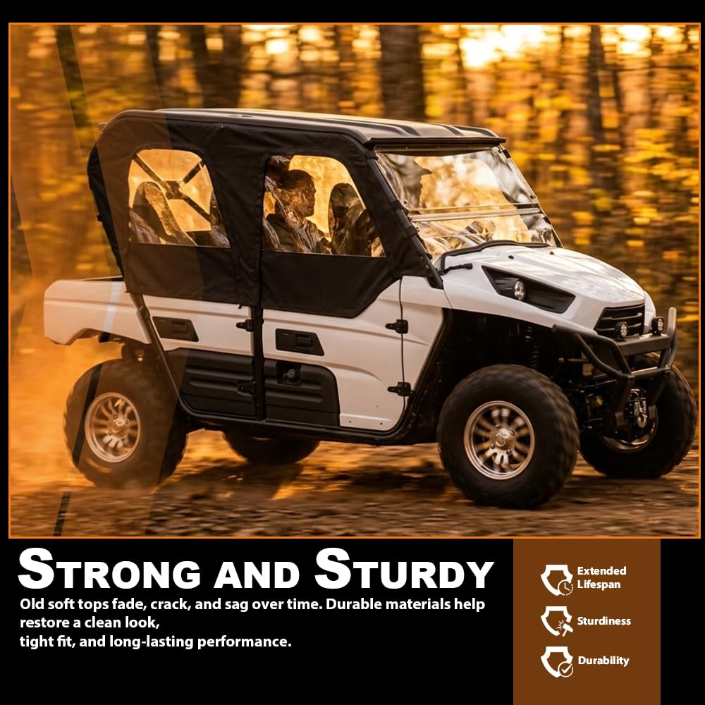 G-PLUS Soft Upper Doors Compatible with Kawasaki Teryx4 4 Seat UTV Models 2012-2022 Only Fit 4 Door Model 2PCS Black
