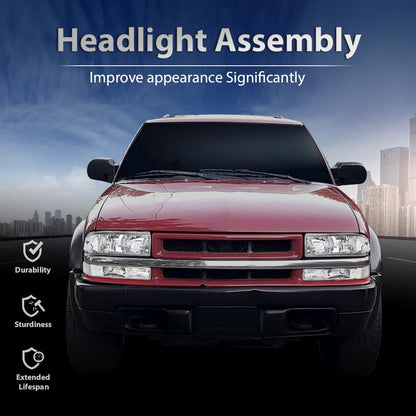 G-PLUS Headlights Corner Bumper Turn Signal w/o Bulbs Fit Chevy Blazer 1998-2005 / Fits Chevy S10 Pickup 1998-2004 Clear Lens Chrome Housing Clear Reflector Bumper Headlamps,faros delanteros Assembly