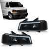 G-PLUS LED Headlights Assembly Front Headlamps Replacement Compatible with Chevy Express GMC Savana 1500 2003-2014, Fit Chevy Express GMC Savana 2500 3500 2003-2023 Smoke Lens Black Housing
