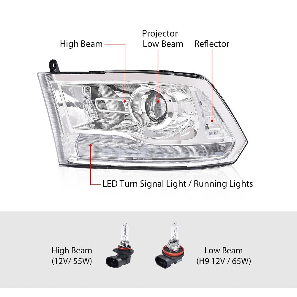 G-PLUS LED Bar Plank Headlights HEADLIGHTS | Fit Dodge Ram 1500 2500 3500 2013-2018 Projector Headlight Clear Lens Clear Housing Clear Reflector CH2503217 55277409AD Bumper Headlamps,faros delanteros Assembly