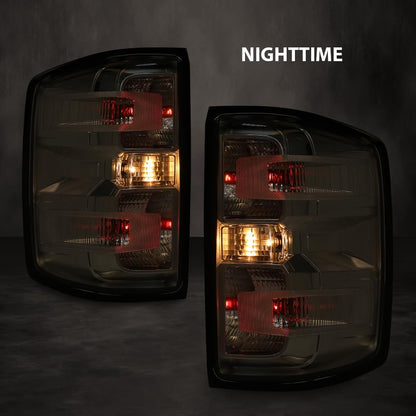 G-PLUS Tail Lights w/Bulbs Compatible with Chevy Silverado 1500 2014-2018/Fit Silverado 2500 HD 3500 HD 2015-2019 w/o Wiring Harness Clear Lens Chrome Housing Brake Lamp Rear LightsAssembly