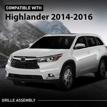 G-PLUS Grille Assembly Compatible with Toyota Highlander (submodel: Hybrid LE, Hybrid Limited, Hybrid XLE, LE, LE Plus, Limited, XLE) 2014-2016 Chrome Grill Insert Black 531010E170, TO1200371