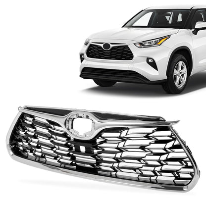 G-PLUS Front Bumper Upper Grille Chrome Trim Grill w/Hole Compatible with Toyota Highlander 2020-2022, Fit Models With Front View Camera, Not fit XSE models 31010E330, TO1200457