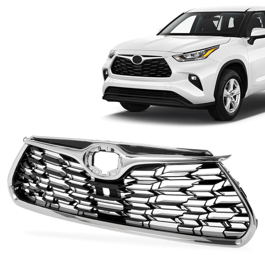 G-PLUS Front Bumper Upper Grille Chrome Trim Grill w/Hole Compatible with Toyota Highlander 2020-2022, Fit Models With Front View Camera, Not fit XSE models 31010E330, TO1200457
