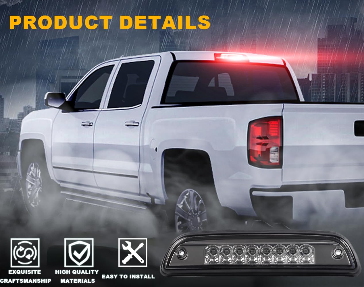 G-PLUS Third 3rd Brake Cargo Light Compatible With Toyota Tacoma 1995-2017 Rear Roof Center High Mount Tail Lamps Replacement Chrome Housing Smoky Lens