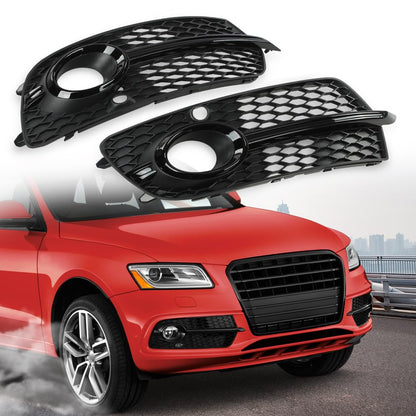 G-PLUS Front Bumper Fog Light Grill Grille Cover Painted with Silver Ring Compatible with Audi SQ5 2013-2017/Fit Audi Q5 S-Line 2013-2017 8R0807681M, 8R0807682J