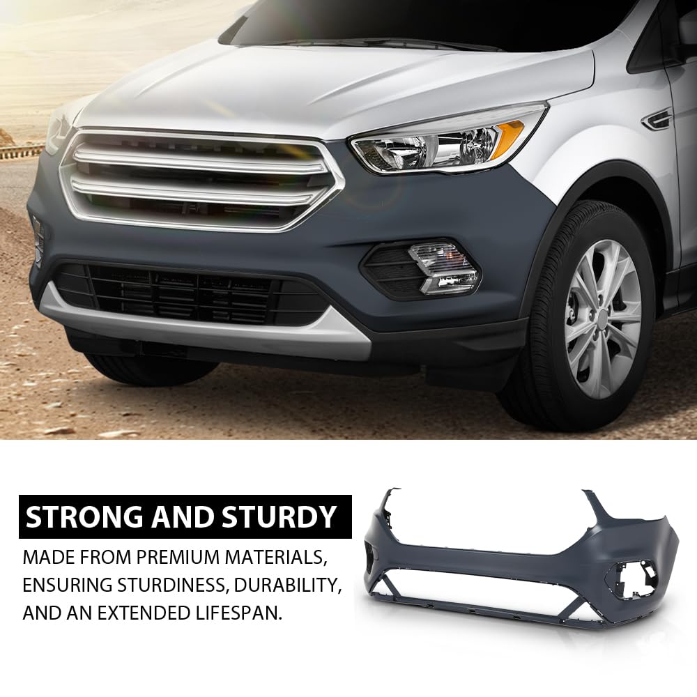 G-PLUS 1PC Front Bumper Cover w/Brackets Compatible with Ford Escape 2017 2018 2019, GJ5Z-17757-APTM, GJ5Z-17C947-AA, GJ5Z-17C947-AB, Black