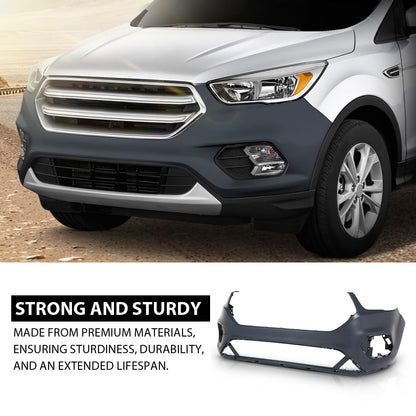 G-PLUS 1PC Front Bumper Cover w/Brackets Compatible with Ford Escape 2017 2018 2019, GJ5Z-17757-APTM, GJ5Z-17C947-AA, GJ5Z-17C947-AB, Black