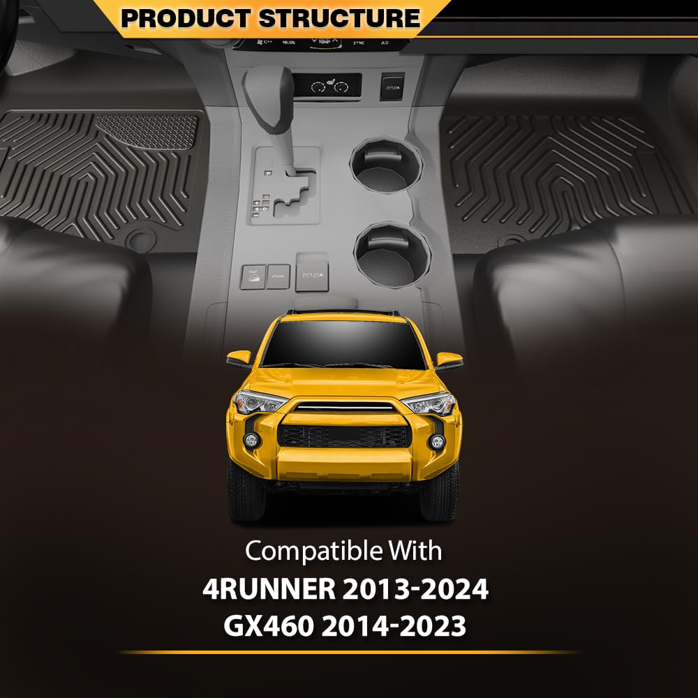 G-PLUS TPE Cargo Liners Compatible with Toyota 4Runner 2013-2024/Fit Lexus GX460 2014-2023 All Weather Full Cover Protection 1st & 2nd Row Black Floor Liner Cargo Liners
