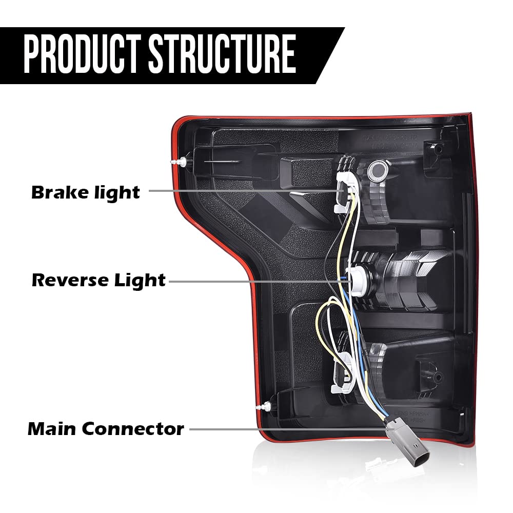 G-PLUS Tail Light Rear Tail Lamps W/Bulbs & Wiring Harness Compatible with Ford F150 2018 2019 2020 passenger Side Rear Brake Lamps Assembly Red