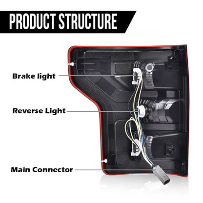 G-PLUS Tail Light Rear Tail Lamps W/Bulbs & Wiring Harness Compatible with Ford F150 2018 2019 2020 passenger Side Rear Brake Lamps Assembly Red