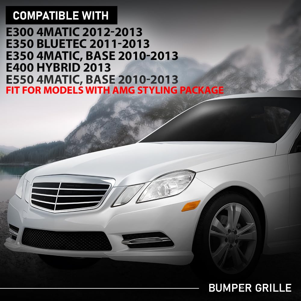 G-PLUS Front Bumper Grille, Compatible with Benz E300 E350 E400 E550 2010-2013, 2128851253, MB1036157