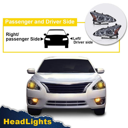 G-PLUS Headlights Compatible With 2013 2014 2015 Nissan Altima 4-Door Sedan Factory Style Automotive Halogen Model Headlamps (Smoky Lens Chrome Housing Amber Reflector),faros delanteros