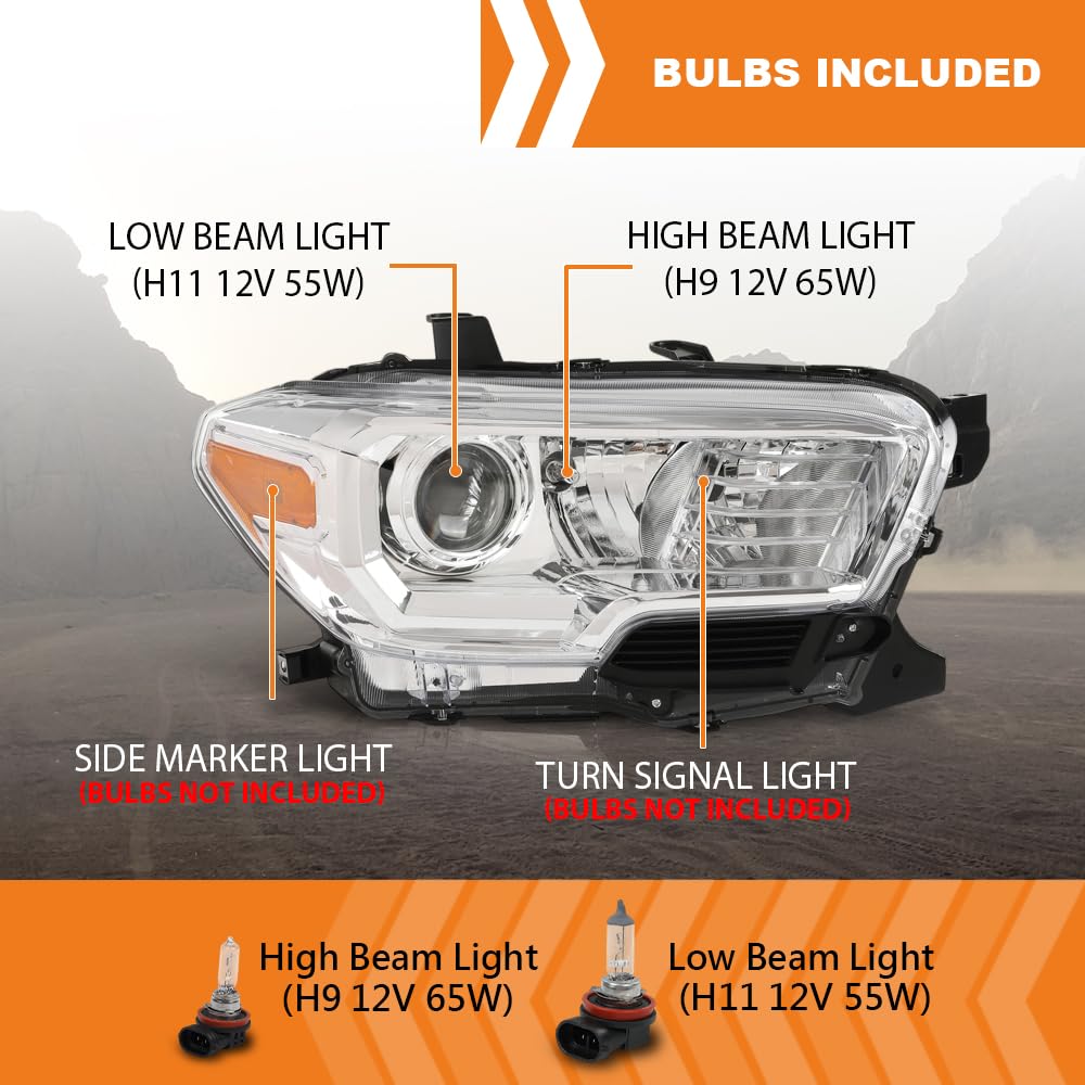 G-PLUS Headlight Assembly Right Side w/o LED Daytime Running Light Compatible with Toyota Tacoma 2016-2018 Fit Models Without Factory LED Daytime Running Light Only White