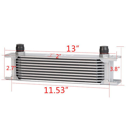 10 Row AN10-10AN Aluminum Universal Engine Transmission Oil Cooler Kit + Oil Filter Relocation Kit Silver
