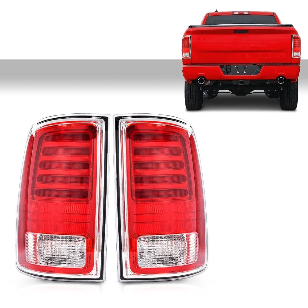 G-PLUS LED Tail Lights Rear Lamp Compatible with Dodge Ram 1500 2013-2018 Fit Dodge Ram 2500 3500 2014-2018Clear/Red Lens CH2800203C, CH2801203C Tail Lamps Rear Lamp Luces TraserasAssembly