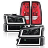 G-PLUS LED Headlights Assembly & Tail Lights Fit Chevy Silverado 1500 1500 HD 2500 2500 HD 2003-2006, Clear Lens Black Housing Clear Reflector Headlamps Assembly Red Taillights