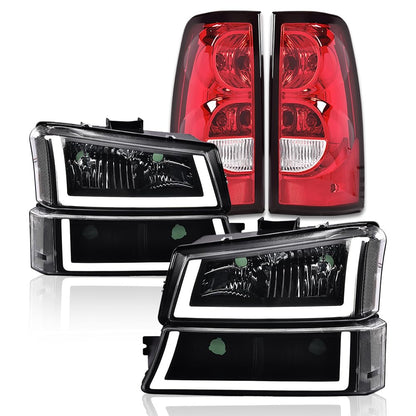 G-PLUS LED Headlights Assembly & Tail Lights Fit Chevy Silverado 1500 1500 HD 2500 2500 HD 2003-2006, Clear Lens Black Housing Clear Reflector Headlamps Assembly Red Taillights