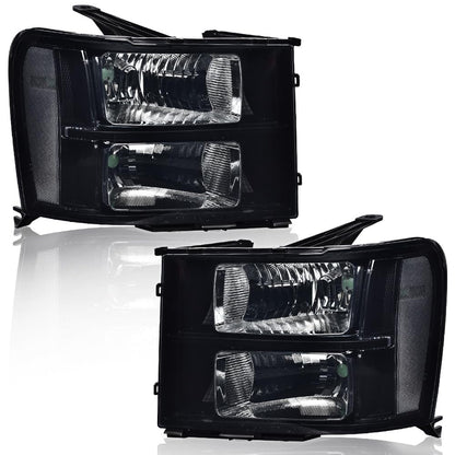 G-PLUS Headlights Assembly Compatible with GMC Sierra 1500 2007-2013 /Fit GMC Sierra 2500HD 3500HD 2007-2014 Headlamps Left and Right Smoky Lens Black Housing Clear Reflector,faros delanteros