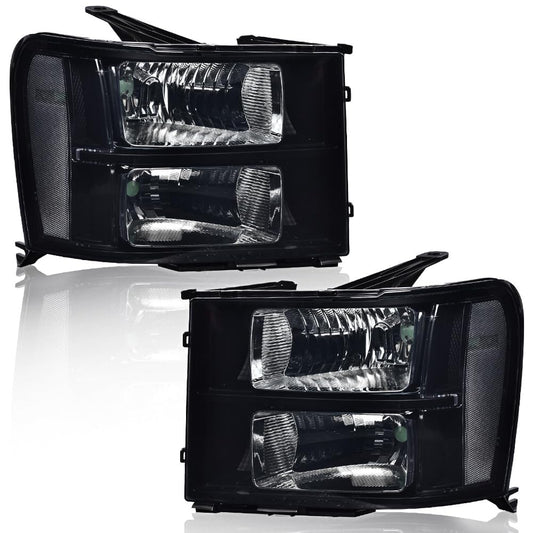 G-PLUS Headlights Assembly Compatible with GMC Sierra 1500 2007-2013 /Fit GMC Sierra 2500HD 3500HD 2007-2014 Headlamps Left and Right Smoky Lens Black Housing Clear Reflector,faros delanteros