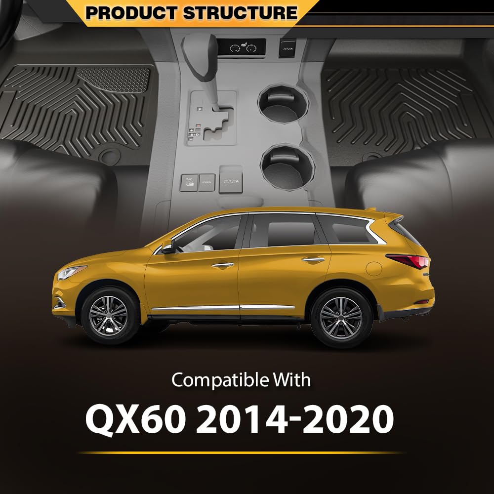 Floor Mats Fit Infiniti QX60 2014 2015 2016 2017 2018 2019 2020 All Weather Full Cover Protection TPE Floor Cargo Liners 1st & 2nd & 3rd Row 4PCS Black, alfombras para carro