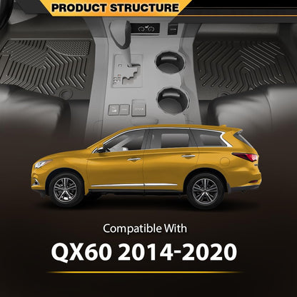 Floor Mats Fit Infiniti QX60 2014 2015 2016 2017 2018 2019 2020 All Weather Full Cover Protection TPE Floor Cargo Liners 1st & 2nd & 3rd Row 4PCS Black, alfombras para carro