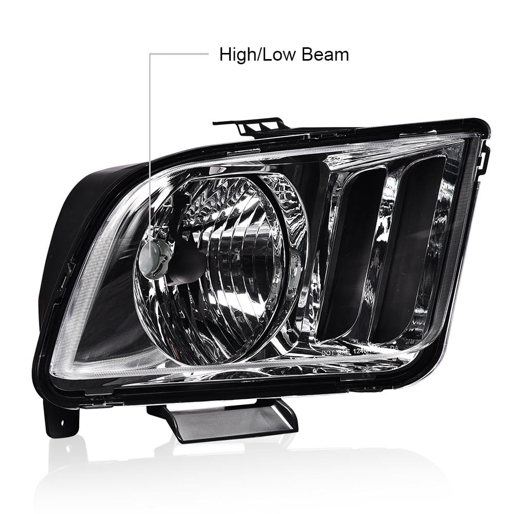 G-PLUS Headlights Compatible with Ford Mustang 2005-2009 Factory Halogen Headlamps Pair Clear Lens Chrome Housing Amber Reflector,faros delanteros