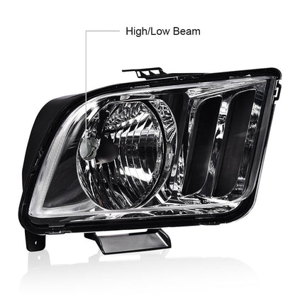 G-PLUS Headlights Compatible with Ford Mustang 2005-2009 Factory Halogen Headlamps Pair Clear Lens Chrome Housing Amber Reflector,faros delanteros