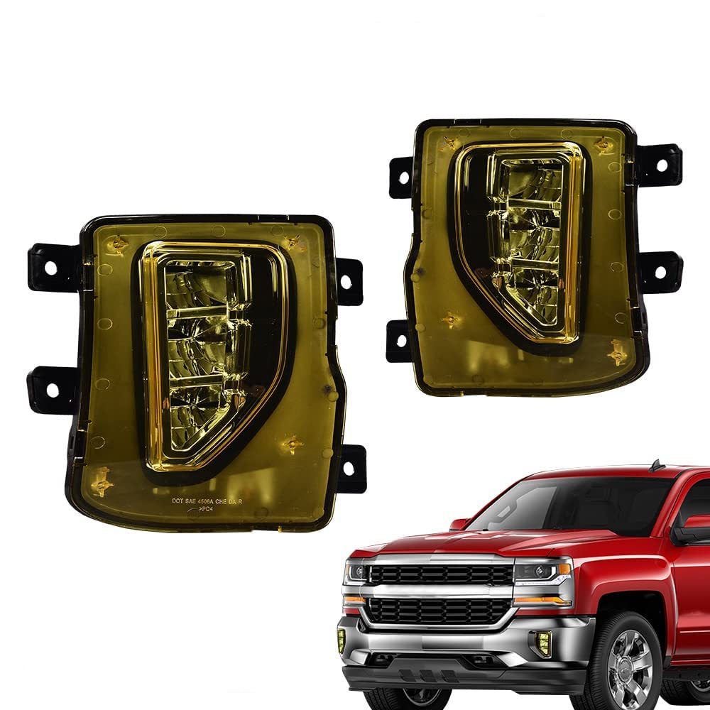 G-PLUS LED Fog Light Compatible With 2016-2018 Chevy Silverado 1500,Bumper Lamps Driving Fog Lamps w/Switch (Yellow lens)